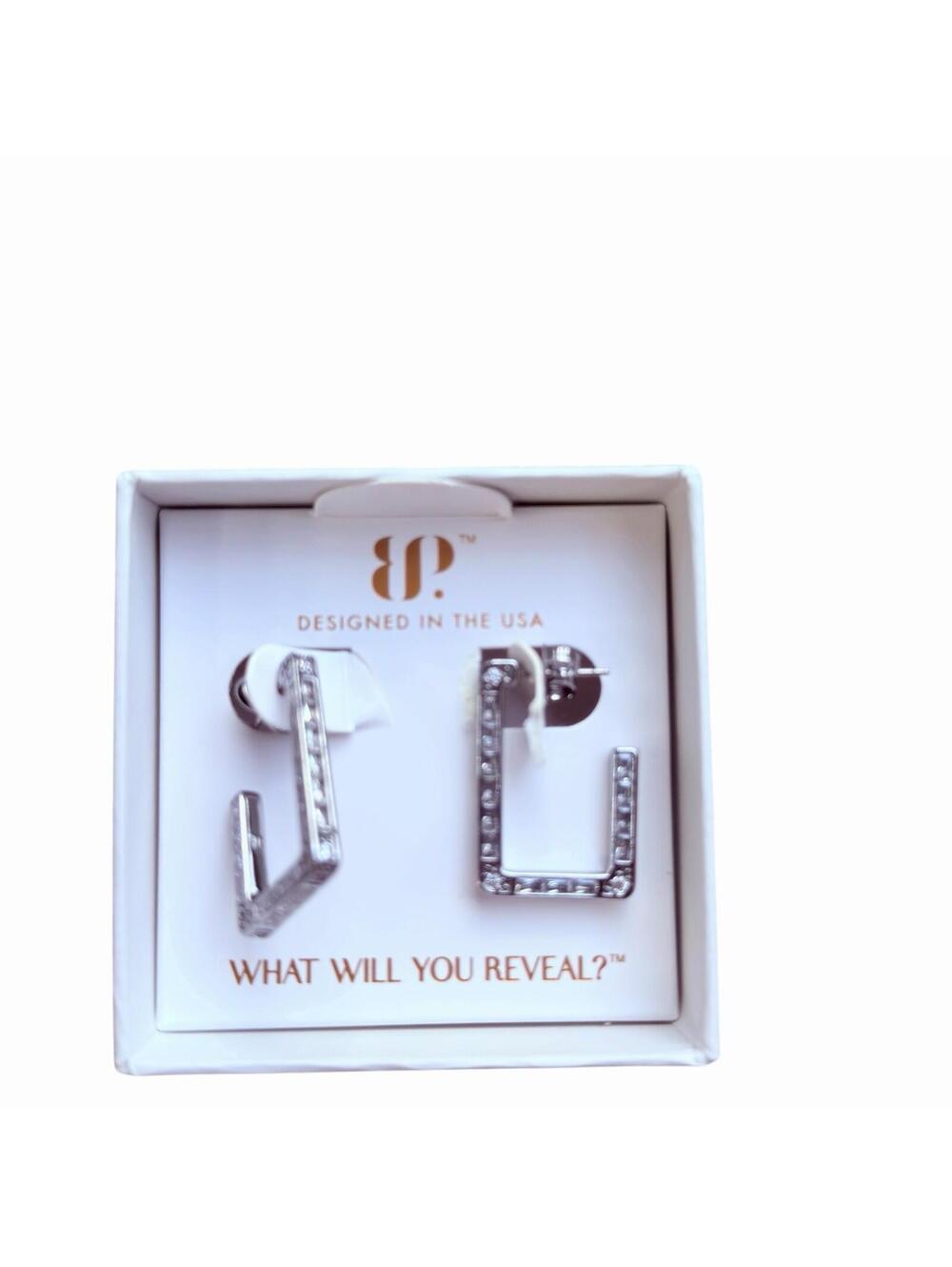 Bomb Party April 2026 Earrings "Geometric Drama" Clear CZ on Hematite ER45889